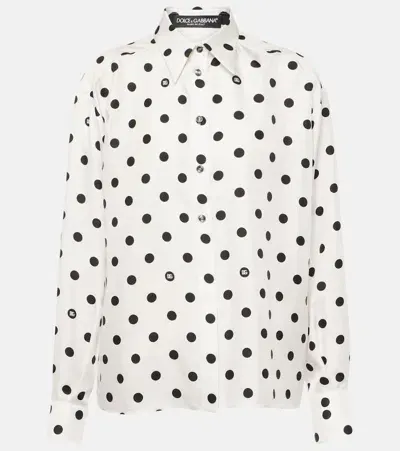 Dolce & Gabbana Polka-dot Print Silk Twill Shirt In White