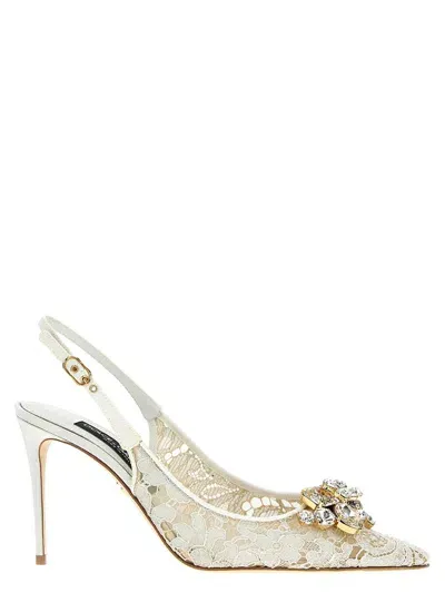 Dolce & Gabbana Crystal Lace Slingback Pumps In Weiss