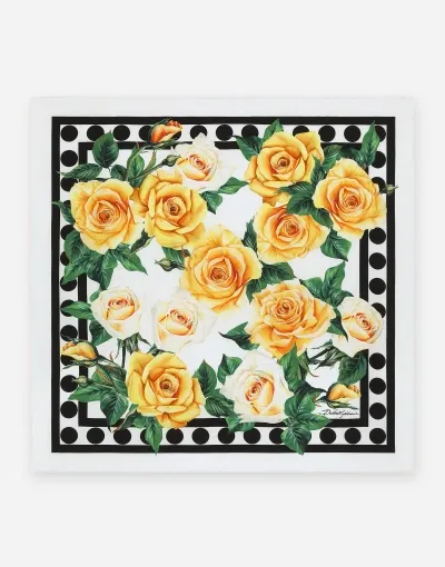 Dolce & Gabbana Twill Scarf With Yellow Rose Print (50 X 50)