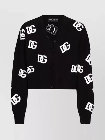 Dolce & Gabbana V-neck Sweater Wool Dg Logo Inlay In Multicolor