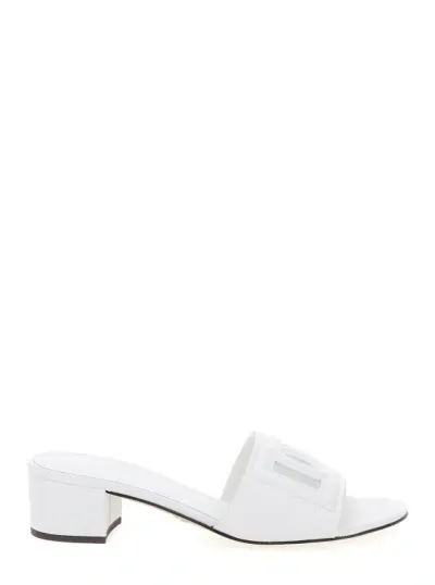 Dolce & Gabbana White Mules With Low Heel And Dg Millennials Detail In Smooth Leather