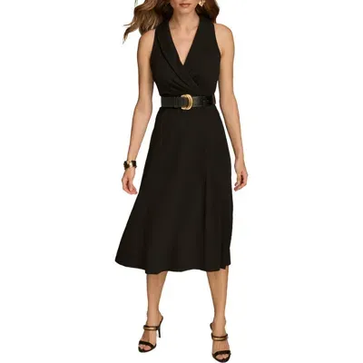 Donna Karan New York Belted Sleeveless Midi Dress In Black