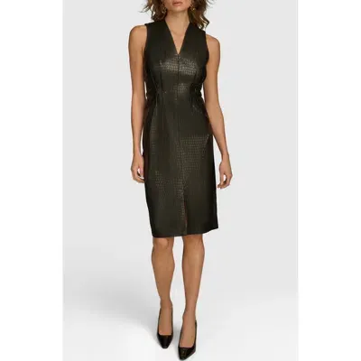 Donna Karan New York Croc Embossed Faux Leather Sheath Dress In Black