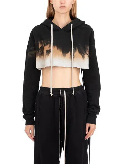 Drkshdw Cropped Hoodie With Drawstring And Print In Black