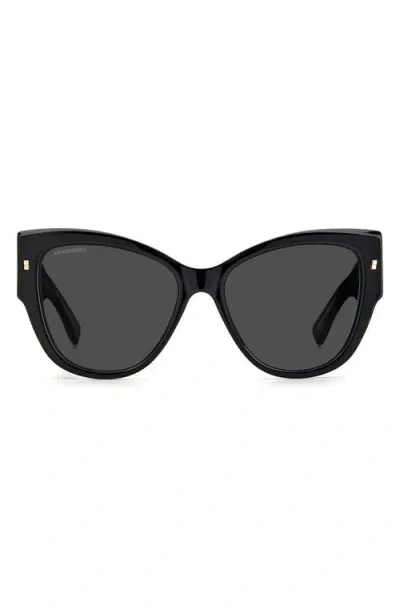 Dsquared2 56mm Cat Eye Sunglasses In Black Gold/grey