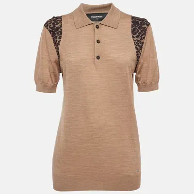 Pre-owned Dsquared2 Brown Wool Knit Shoulder Trimmed Polo Tshirt M