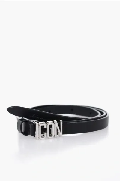 Dsquared2 Icon Leather Belt 10mm In Black