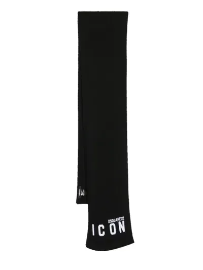 Dsquared2 Logo-appliqué Knitted Scarf In Black