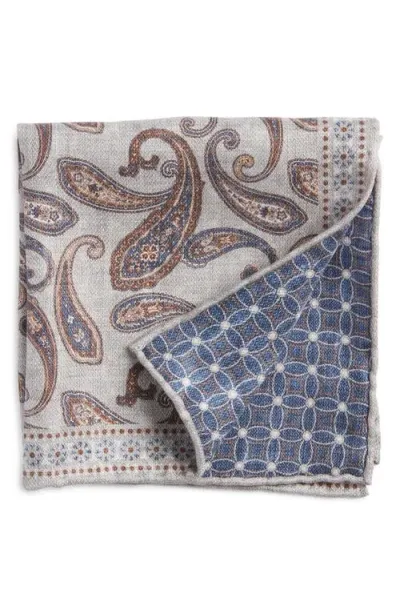 Edward Armah Paisley Reversible Silk Pocket Square In Grey