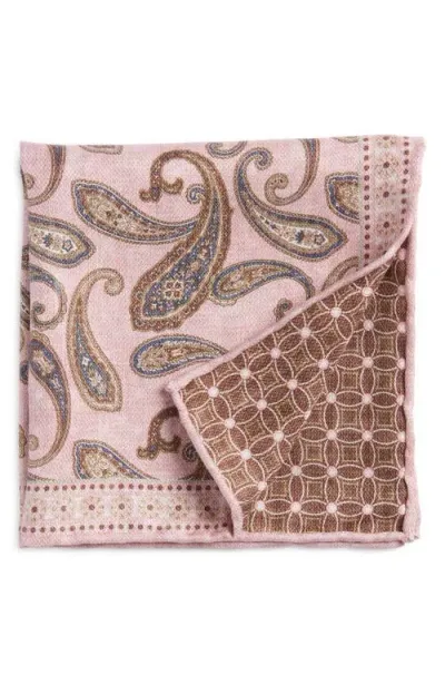 Edward Armah Paisley Reversible Silk Pocket Square In Pink