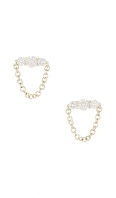 Ef Collection Graduated Diamond Bar Chain Stud Earring In White