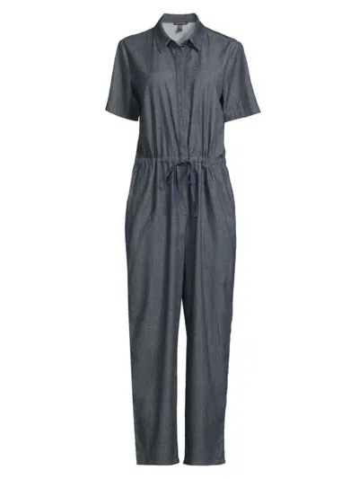 Eileen Fisher Classic Collar Cotton Jumpsuit In Denim