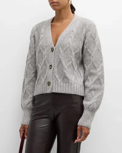 Eleven Six Fara Cable Knit Cardigan Sweater In Pale Grey Melange