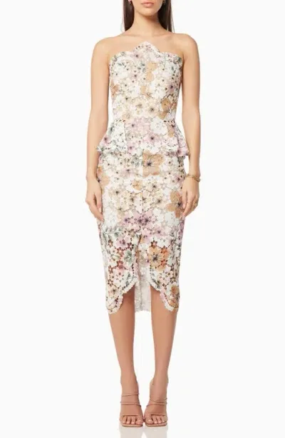 Elliatt Times Floral Print Strapless Lace Cocktail Dress In Neutral