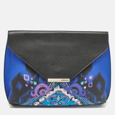 Pre-owned Emilio Pucci Black/blue Newton Print Leather Envelope Clutch