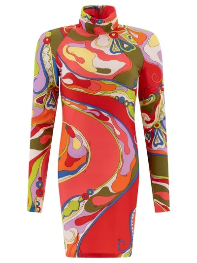 Emilio Pucci Fuchsia Orchid Print Slim Fit Long Sleeve Pencil Dress In Multicolor