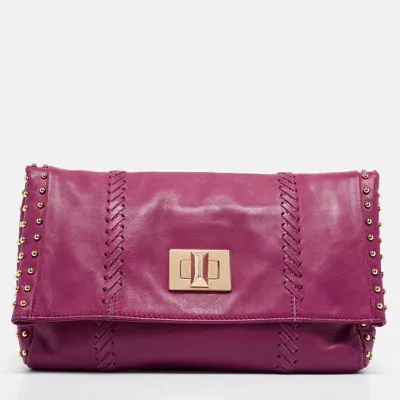 Pre-owned Emilio Pucci Magenta Leather Studded Flap Clutch In Pink