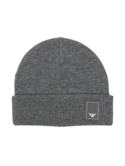 Emporio Armani Logo-patch Beanie Hat In Grey