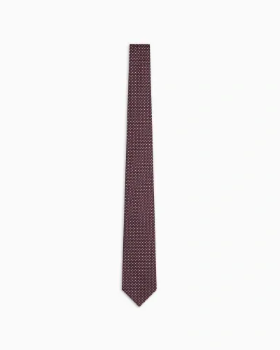 Emporio Armani Pure Silk Tie With Jacquard Op-art Motif In Burgundy