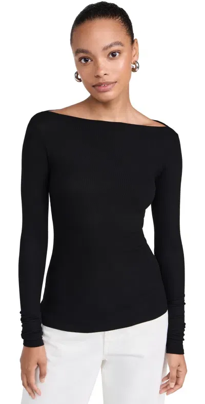 Enza Costa Silk Knit Boat Neck Top In Black