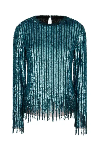 Etro Embellished Viscose Blend Top In Blue