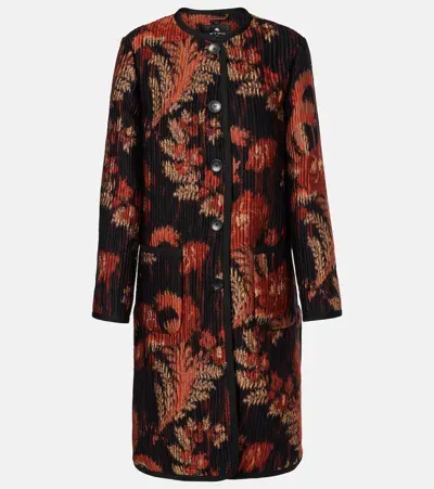 Etro Floral Coat In Multicolor Black Base