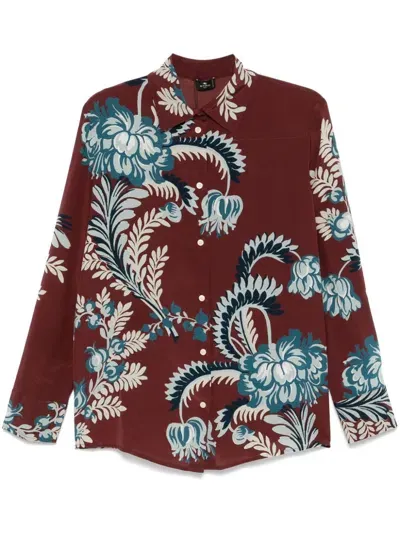 Etro Printed Silk Shirt In Dark