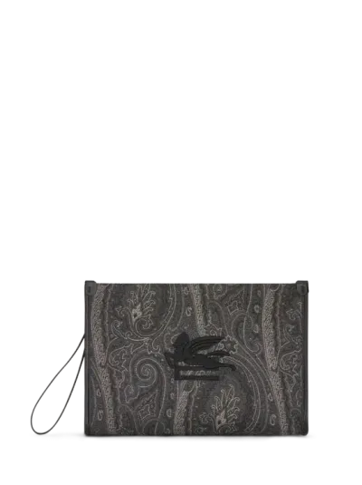 Etro Large Paisley Pouch In Black