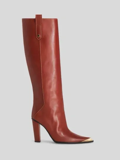 Etro Metallic Toe-cap Knee-high Boots In Red