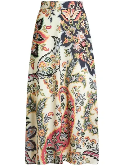 Etro Paisley-print A-line Midi Skirt In Beige