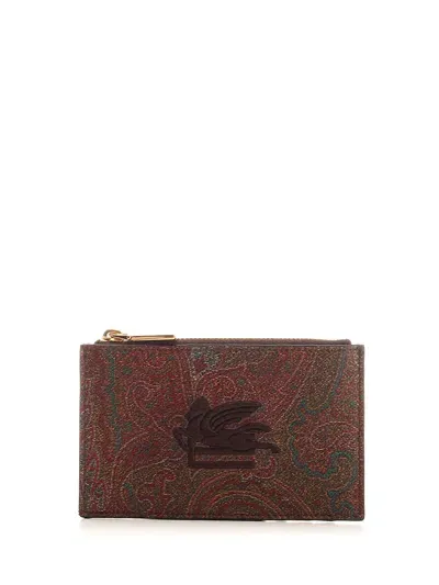 Etro Paisley Zipped Card Holder In Brown