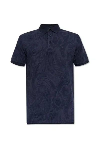 Etro Pegaso Embroidered Polo Shirt In Blue