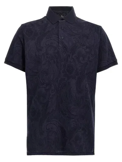 Etro 'paisley' Collar Polo Shirt In Blue