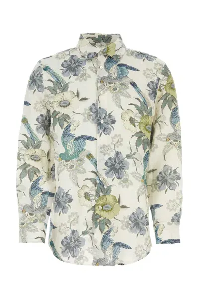 Etro Printed Linen Shirt In White