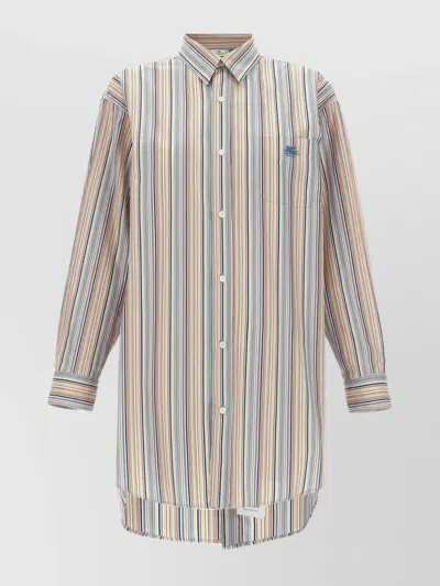 Etro Striped Long Sleeve Collared Shirt In Multicolor