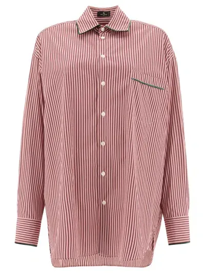 Etro Striped Poplin Shirt In Red