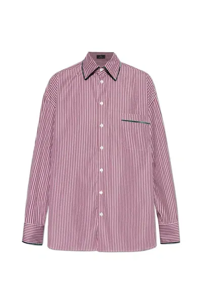 Etro Striped Straight Hem Shirt In Bianco/bordeaux