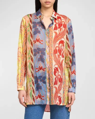 Etro Wallpaper Cotton Voile Long-sleeve Shirt In Print On White Base