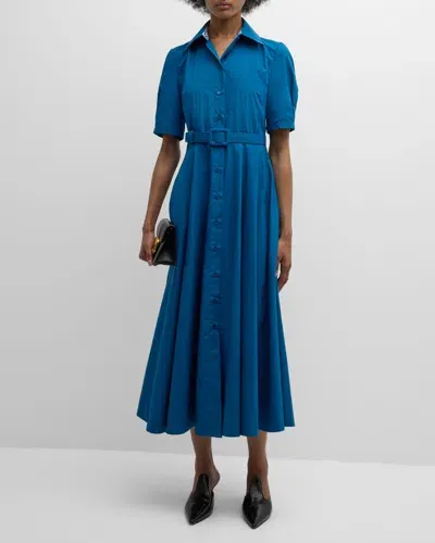 Evi Grintela Lana Belted Puff-sleeve Midi Shirtdress In Petrol