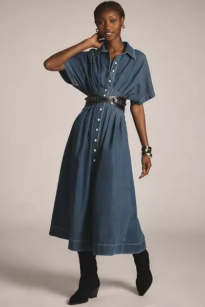 Exquise The Tobie Button-front Pleated Shirt Dress By : Denim Edition In Blue