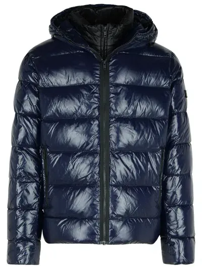 Fay Navy Polyamide Down Jacket Man In Blue