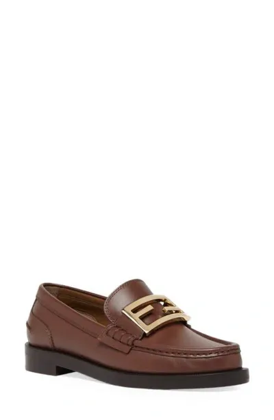 Fendi Baguette Leather Buckle Loafers In Acorn