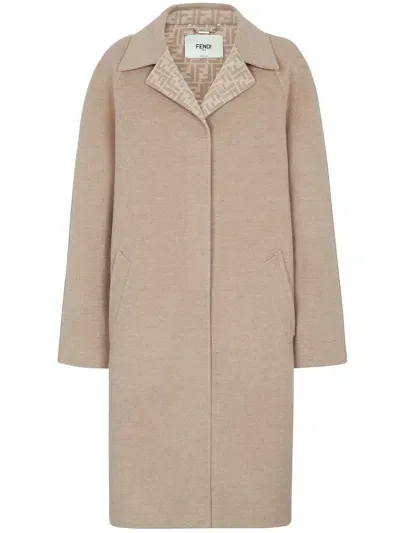 Fendi Double Wool Overcoat Clothing In Beige