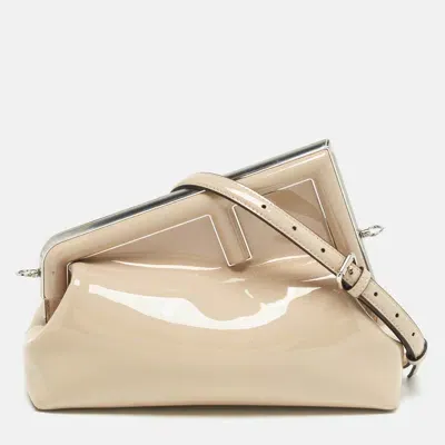 Pre-owned Fendi First Midi Shoulder Bag In Beige