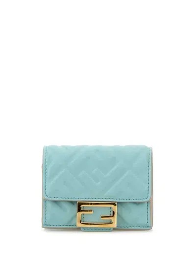 Fendi Leather Baguette Wallet In Blue