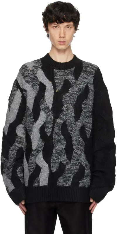 Feng Chen Wang Black & Gray Cable Knit Sweater In Black/grey/white