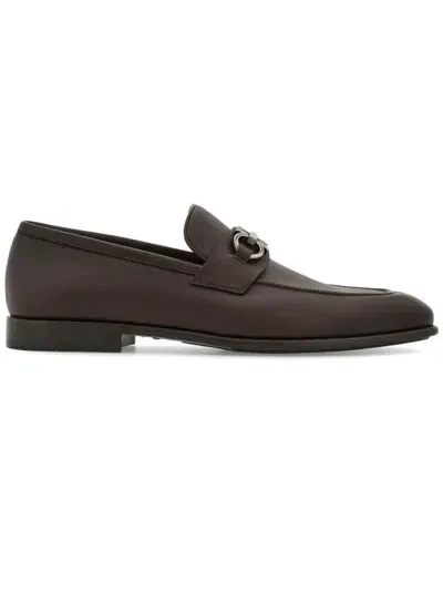 Ferragamo Gancini-plaque Leather Loafers In Brown