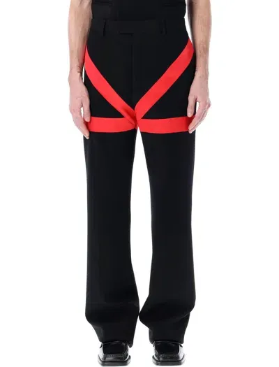 Ferragamo Tailored Trouser With Satin Inlay In Black Red