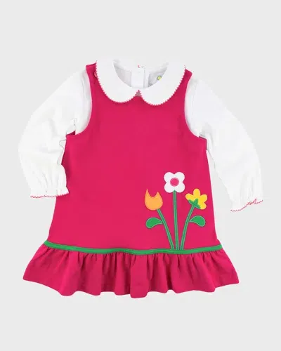 Florence Eiseman Kids' Girl's Pique Knit Dress W/ Flowers & Blouse In Multi