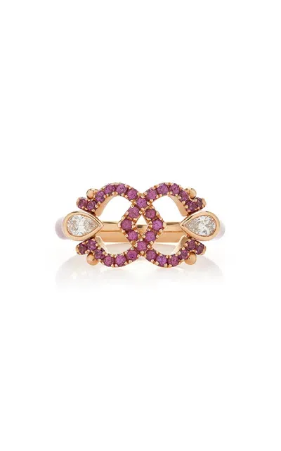 Francesca Villa Love Handles 18k Pink Gold Rhodolite; Diamond Ring